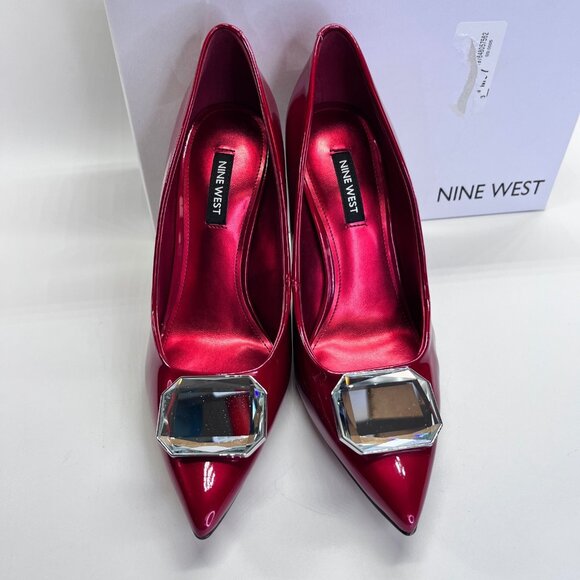 Nine West Faras Slip-On Stiletto Pumps Size 7.5M Red Patent Faux Leather - Picture 2 of 16